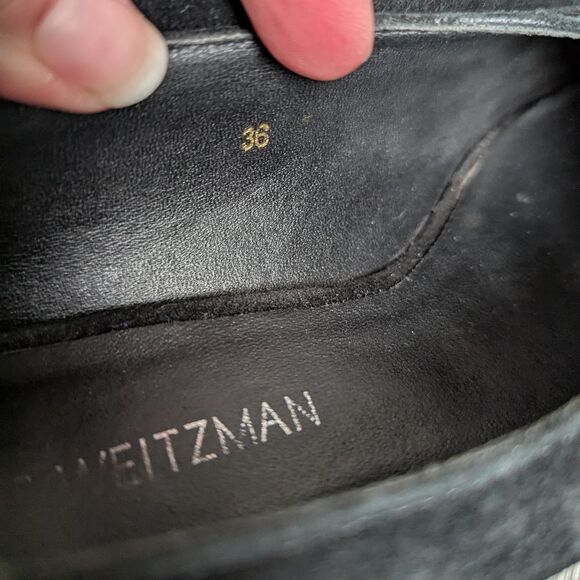 Stuart Weitzman Black suede leather pointy toe block heel women 36 EU 5.5 US - Picture 7 of 8